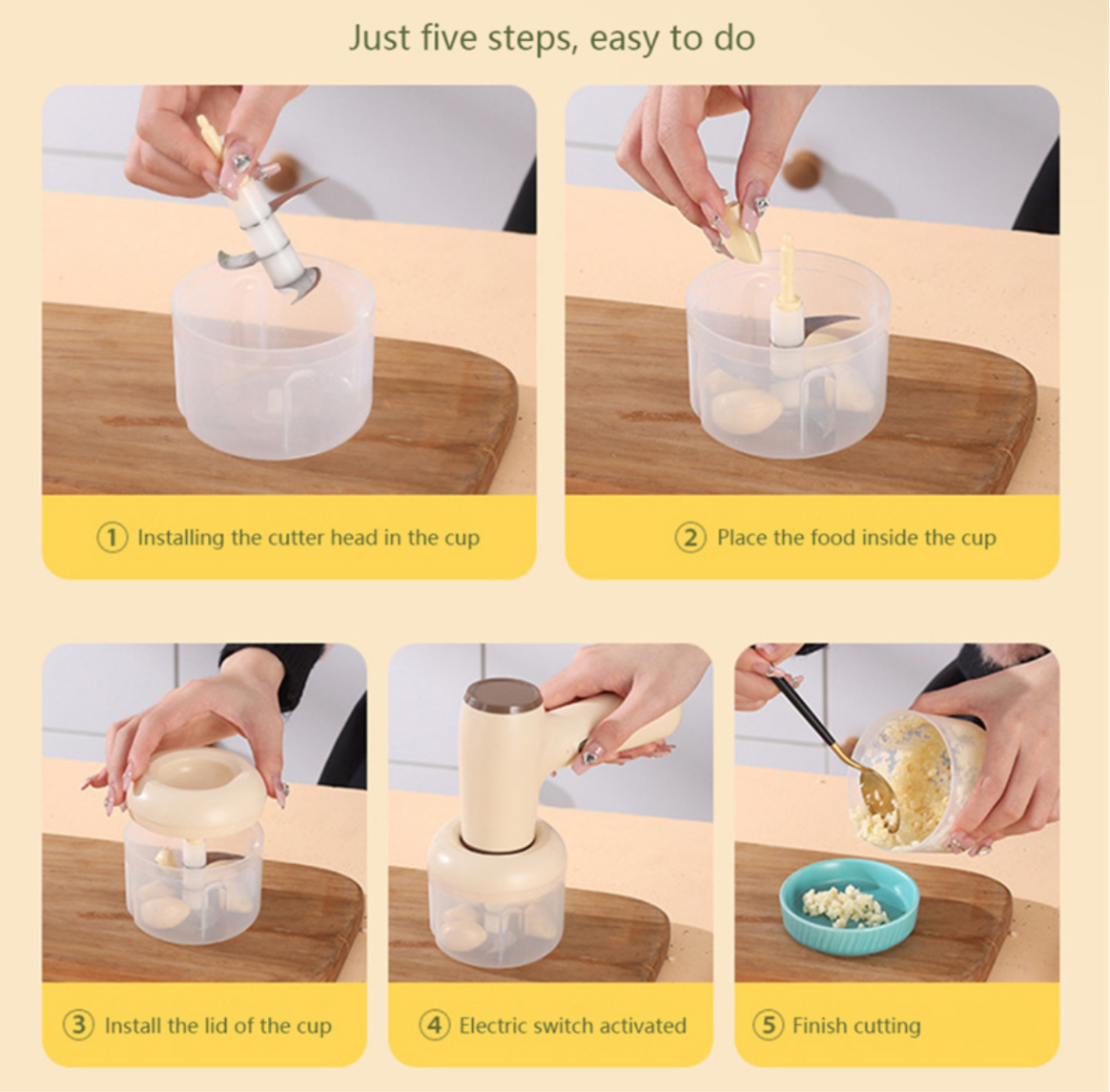 2 In 1 Electric Garlic Chopper USB Rechargeable Vegetable Chili Meat Ginger Masher Handheld Multipurpose Kitchen Gadgets