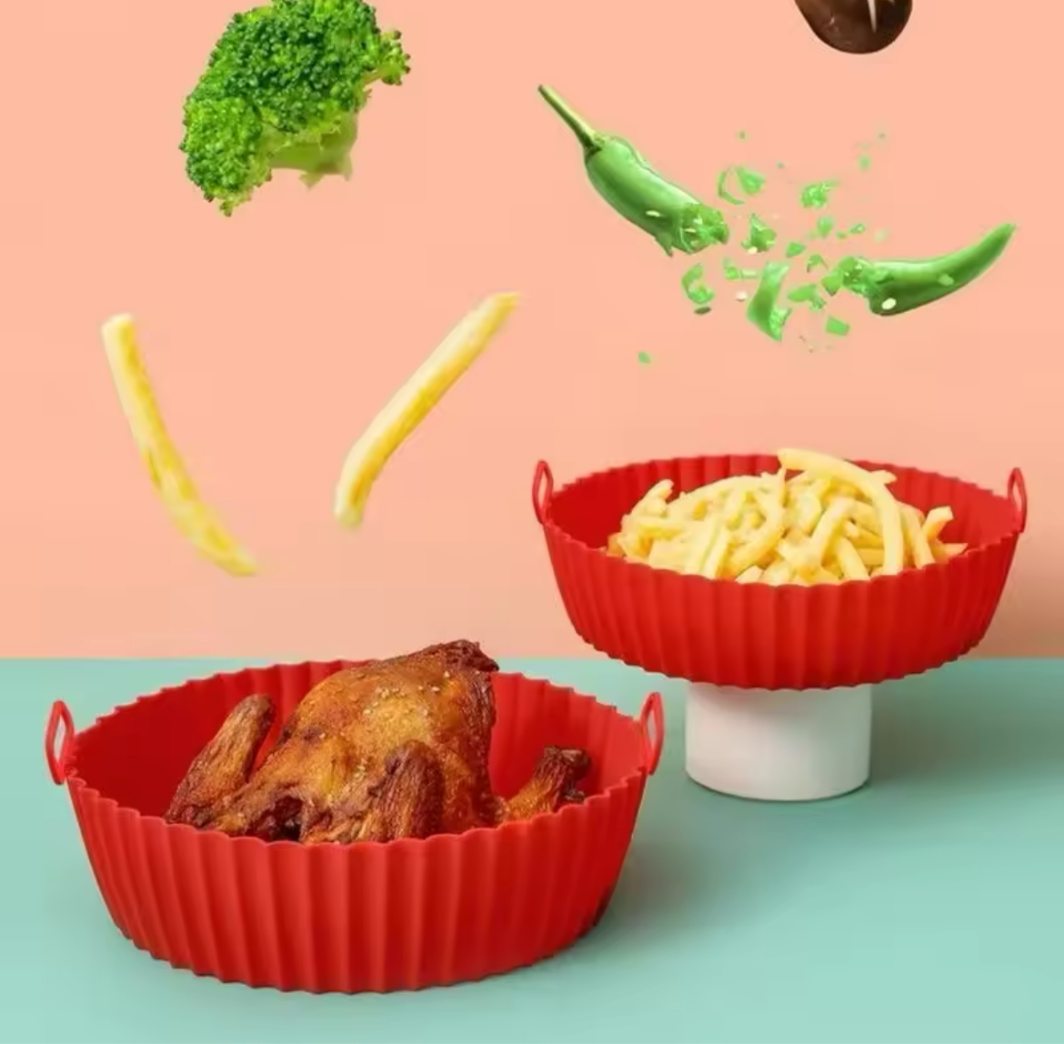 Air Fryer Silicone Liners Air Fryer Silicone Pot Reusable Silicone Air Fryer Liners Food Safe Non Stick Air-Fryer Accessories
