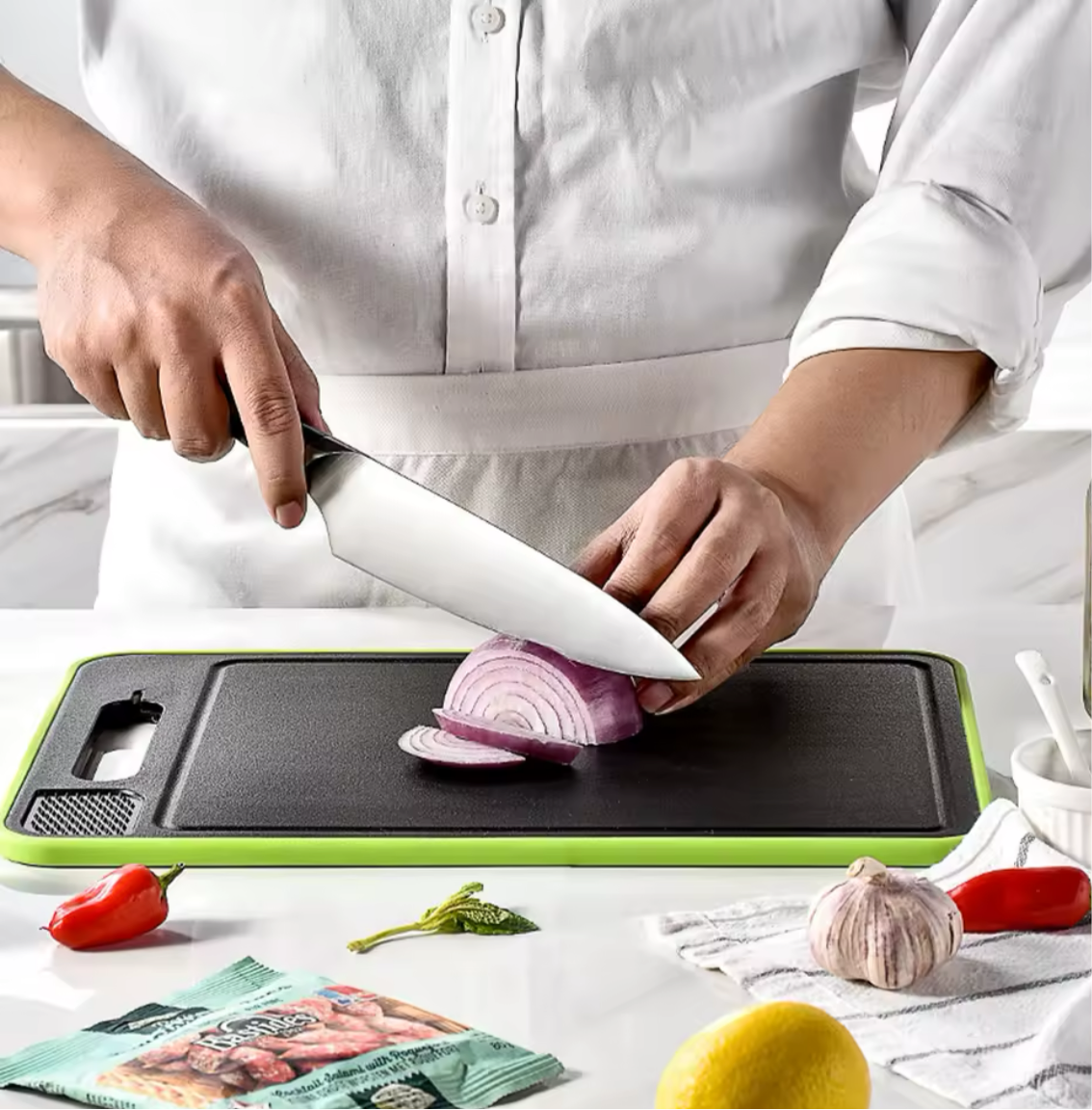 4 in 1 Defrosting Board Tray Miracle Melt Double As Cutting Board with Grater, Sharpener,Double Sided Chopping Board Thaw Meat