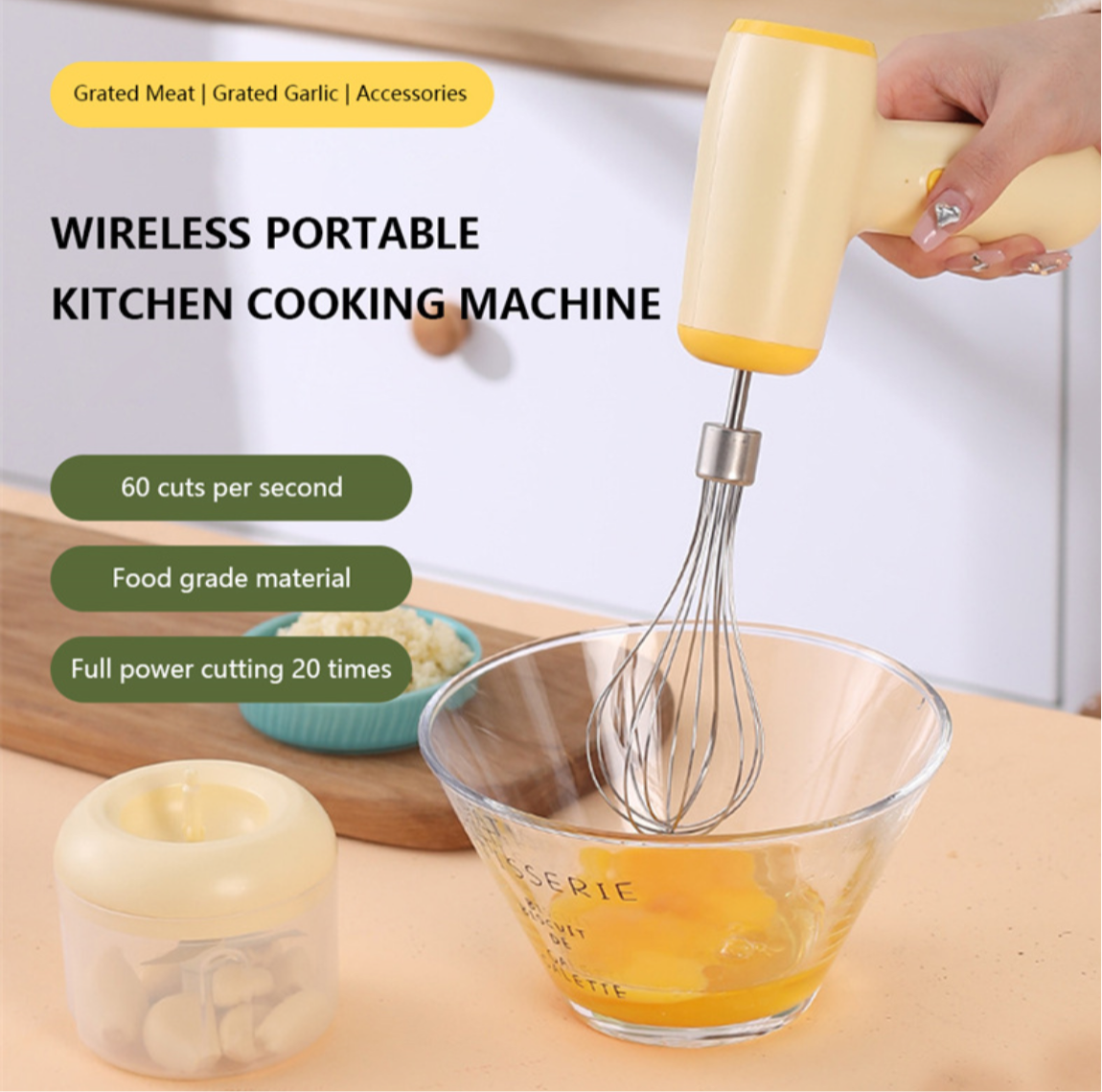 2 In 1 Electric Garlic Chopper USB Rechargeable Vegetable Chili Meat Ginger Masher Handheld Multipurpose Kitchen Gadgets