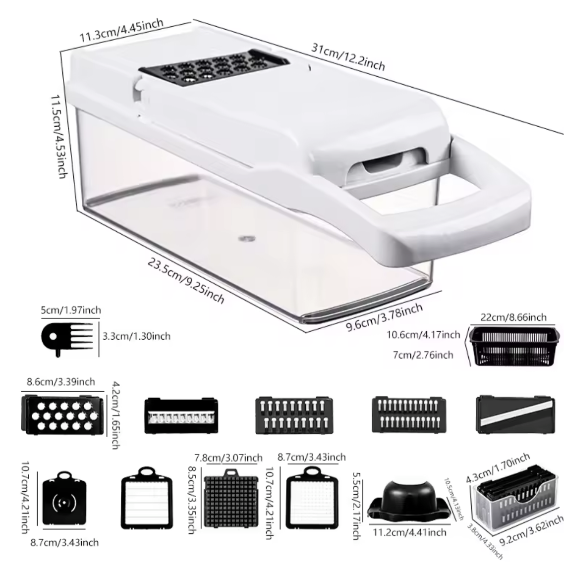 26 piece set of multifunctional vegetable slicer, household planer, kitchen cutting utensil, onion slicer, diced and diced