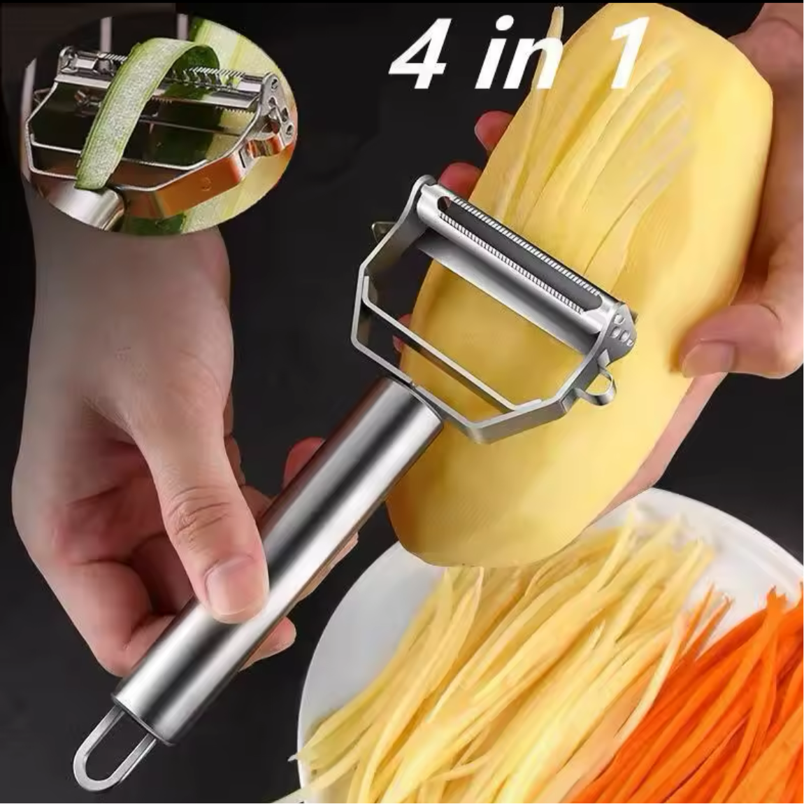 4 in 1 Stainless Steel Multi-function Peeler Slicer Vegetable Fruit Potato Cucumber Grater Portable Sharp Kitchen Accessory Tool
