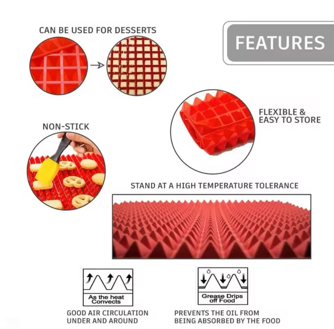 Non-Stick Silicone Pyramid Cooking Mat Baking Mat With Grid Versatile Oven BBQ Cooking Mat Heat-Resistant Mat Kitchen Tools Kitchen Gadgets