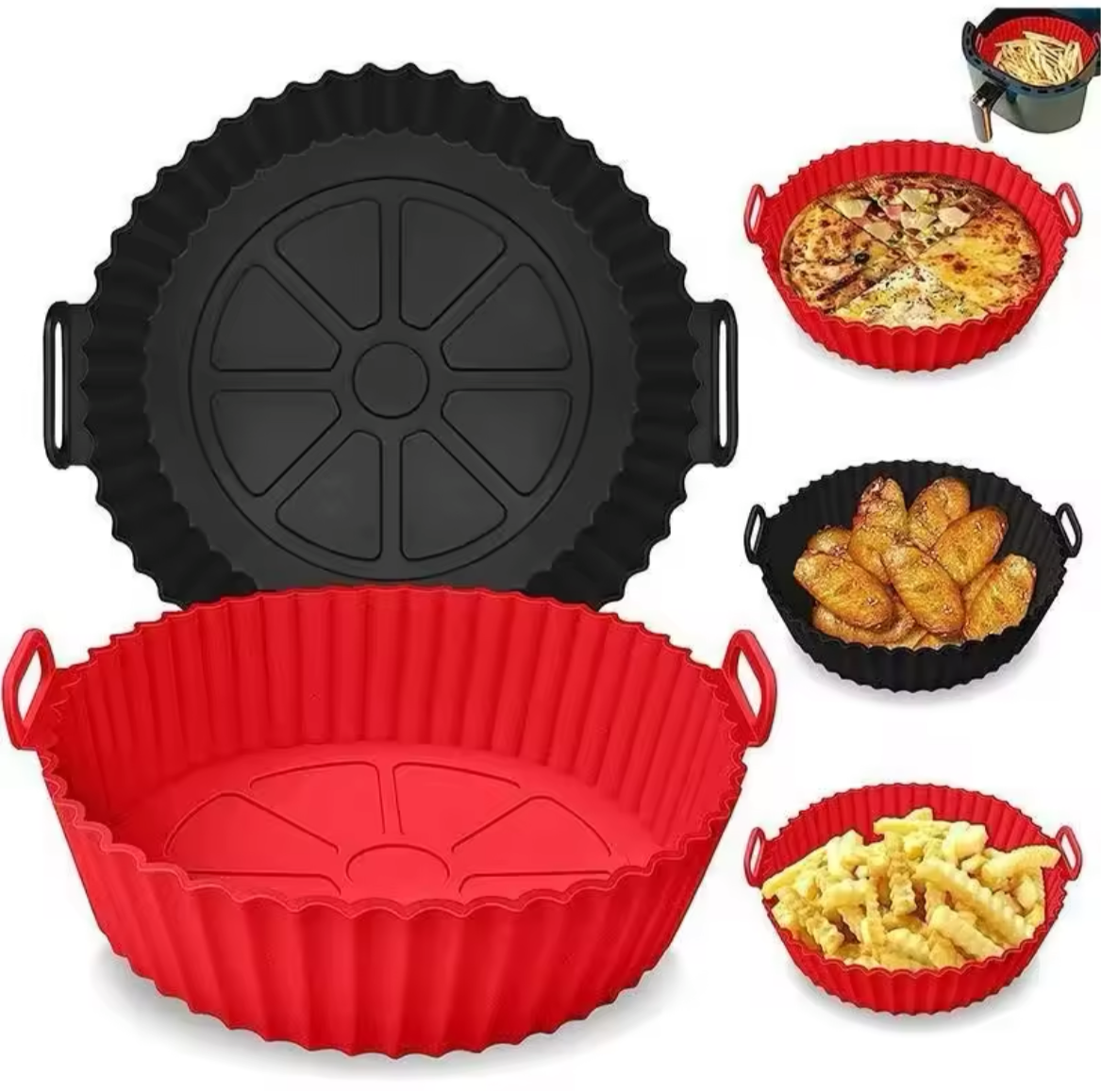 Air Fryer Silicone Liners Air Fryer Silicone Pot Reusable Silicone Air Fryer Liners Food Safe Non Stick Air-Fryer Accessories