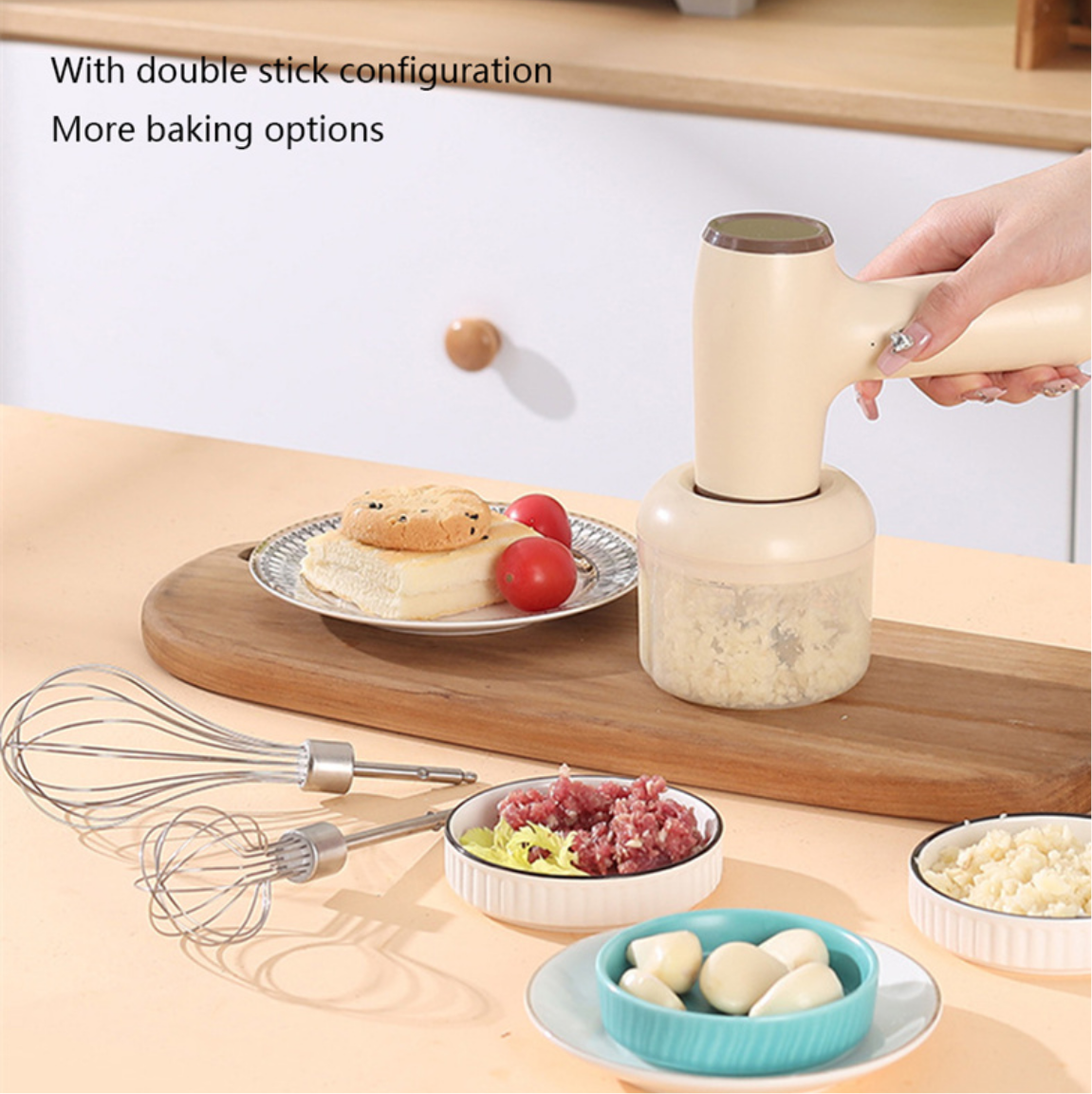 2 In 1 Electric Garlic Chopper USB Rechargeable Vegetable Chili Meat Ginger Masher Handheld Multipurpose Kitchen Gadgets