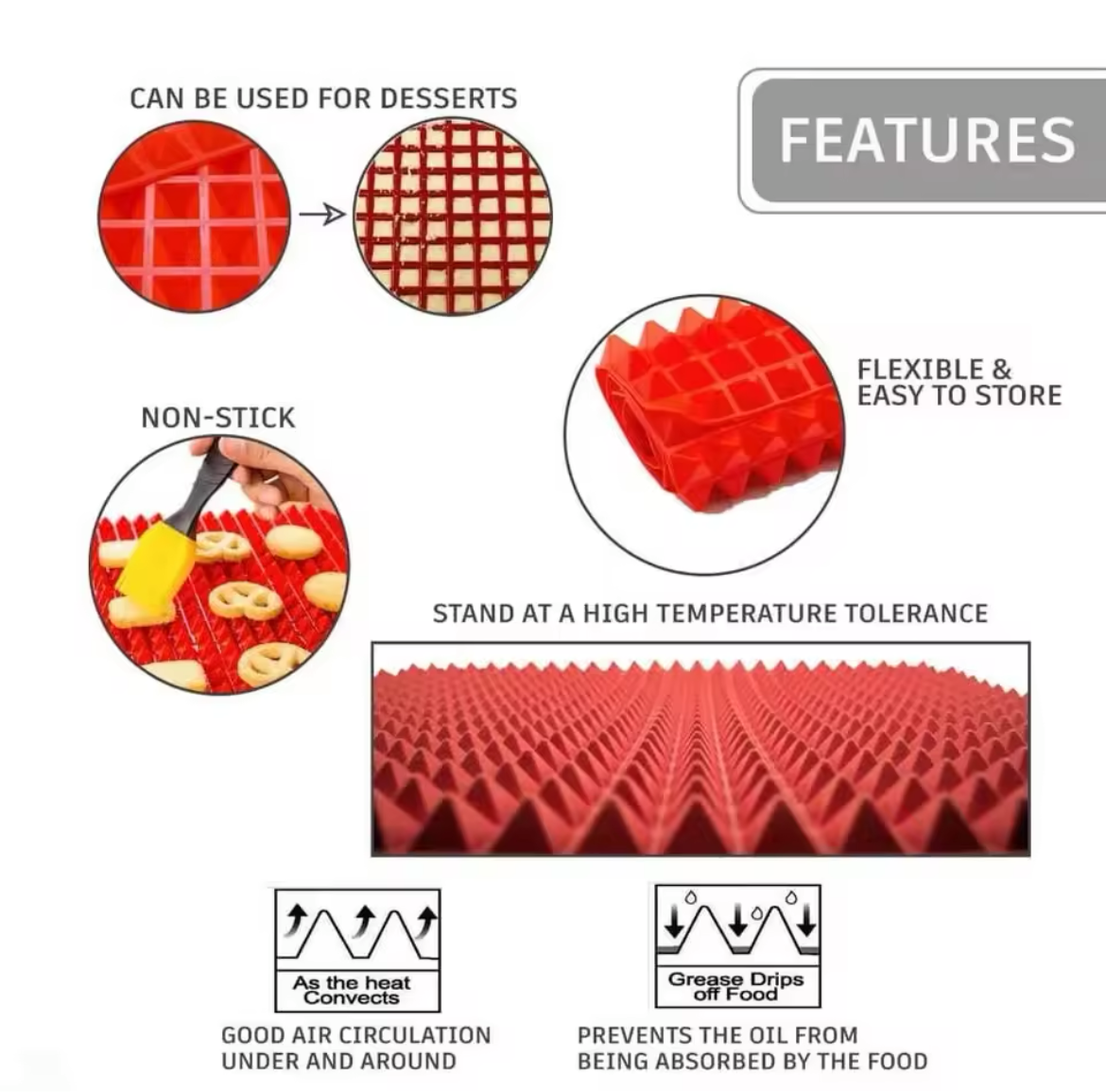 Non-Stick Silicone Pyramid Cooking Mat Baking Mat With Grid Versatile Oven BBQ Cooking Mat Heat-Resistant Mat Kitchen Tools Kitchen Gadgets