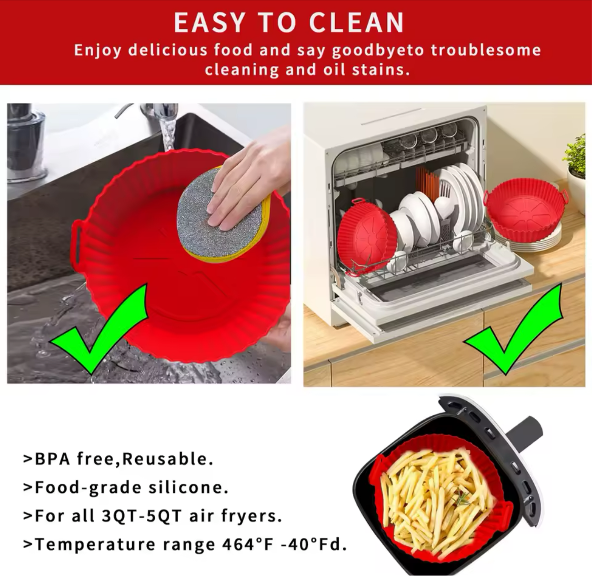 Air Fryer Silicone Liners Air Fryer Silicone Pot Reusable Silicone Air Fryer Liners Food Safe Non Stick Air-Fryer Accessories