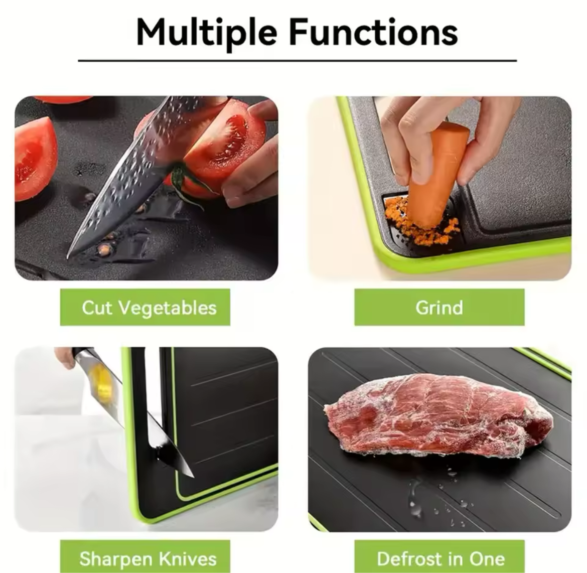 4 in 1 Defrosting Board Tray Miracle Melt Double As Cutting Board with Grater, Sharpener,Double Sided Chopping Board Thaw Meat